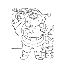 página para colorir: Papai Noel com um saco de presentes