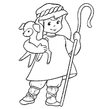 página para colorir: Colorir: uma menina no traje de um Ano Novo com uma ovelha