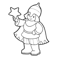 página para colorir: Colorindo com um her&oacute;i de fantasia de Ano Novo, det&eacute;m uma estrela
