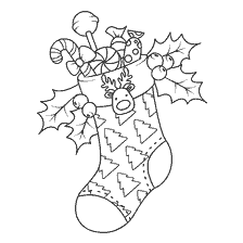 página para colorir: Meia de Natal com doces e j&oacute;ias