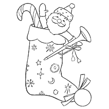 página para colorir: Meias de Natal com Papai Noel e presentes