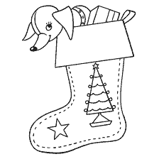 página para colorir: Colora&ccedil;&atilde;o de Natal com uma meia e c&atilde;o