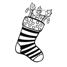 página para colorir: Meia de Natal com doces e j&oacute;ias