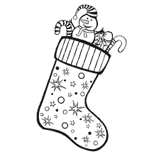 página para colorir: Colorir a meia de Natal com boneco de neve e doces
