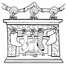 página para colorir: Colorir meias de Natal na lareira