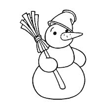página para colorir: Colorir um boneco de neve com uma vassoura na m&atilde;o
