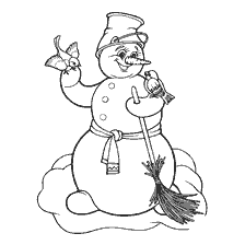 página para colorir: Um desenho de um boneco de neve com p&aacute;ssaros em suas m&atilde;os