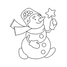 página para colorir: Um boneco de neve segurando uma estrela e sorrindo