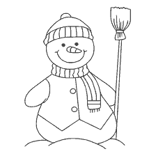 página para colorir: Desenhar um boneco de neve alegre com uma vassoura