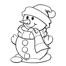 página para colorir: Boneco de neve vestido com len&ccedil;o e chap&eacute;u, com um rosto sorridente