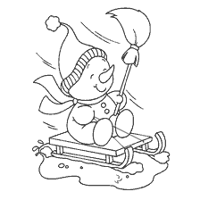 página para colorir: Snowman rolando em um tren&oacute; com uma vassoura