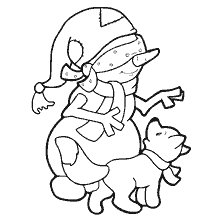 página para colorir: Pintando um boneco de neve com um c&atilde;o