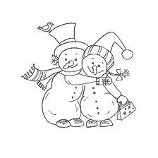 página para colorir: Dois bonecos de neve abra&ccedil;am entre a estil&iacute;stica de inverno