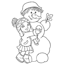 página para colorir: Desenho colorido de uma menina abra&ccedil;ando um boneco de neve