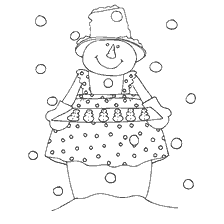 página para colorir: Colorir um boneco de neve alegre em uma placa listrada e chap&eacute;u