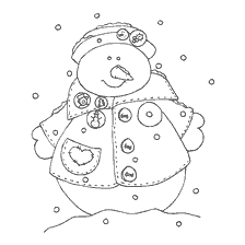 página para colorir: Homem de neve colorido com bot&otilde;es e fundo nevado