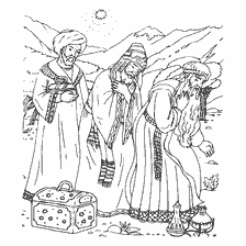 página para colorir: Um desenho que descreve o Magi trazendo presentes
