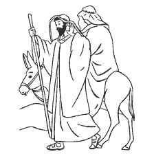 página para colorir: Pastores com um burro contra o fundo de uma paisagem deserto