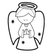 página para colorir: Desenho de um anjo com halo e asas para colorir