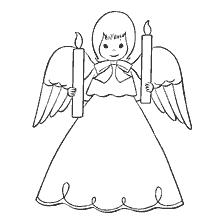 página para colorir: Desenho de um anjo de Natal com velas