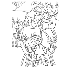 página para colorir: Um desenho com um veado e um menino para um livro de colora&ccedil;&atilde;o no tema do Natal