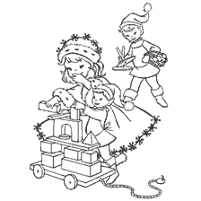 página para colorir: As crian&ccedil;as constroem um designer em um livro de colora&ccedil;&atilde;o de Natal