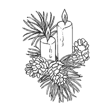 página para colorir: Velas de Natal em um ramo com cones e agulhas de abeto