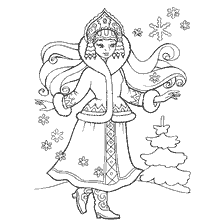 página para colorir: Colorir a Donzela de Neve com motivos de inverno