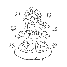 página para colorir: Colorindo a Donzela de Neve com flocos de neve