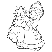 página para colorir: Colora&ccedil;&atilde;o da Donzela de Neve pela &aacute;rvore de Natal