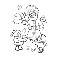 página para colorir: A donzela de neve e as crian&ccedil;as no livro de colora&ccedil;&atilde;o