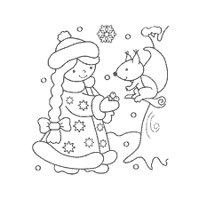 página para colorir: Colorindo a Donzela de Neve com um esquilo em um ramo