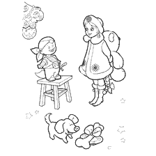 página para colorir: Colorindo com a imagem da Donzela de Neve e uma menina