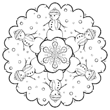 página para colorir: Colorir com a imagem de flocos de neve e bonecos de neve