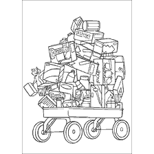 coloring page: Cart filled with food and groceries, in the style of Forest Bratva