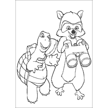 coloring page: Turtle and RJ with binoculars from the cartoon Forest Bratva