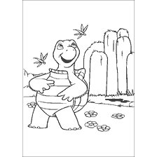 coloring page: Reptile Verne, a smiling turtle in a striped shirt, amid nature