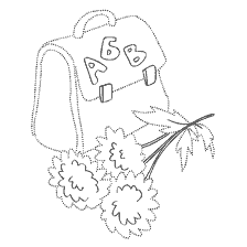 раскраска: Рисунок ранца с буквами и осенними цветами