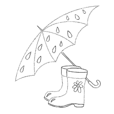 раскраска: Рисунок с резиновыми сапогами и зонтом