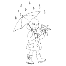 раскраска: Раскраска с девочкой под зонтом, держащей осенний лист