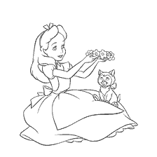 pagina da colorare: Alice in Wonderland giocare con un gattino
