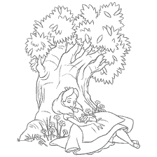 pagina da colorare: Alice si addormentò sotto un albero nel paese delle meraviglie
