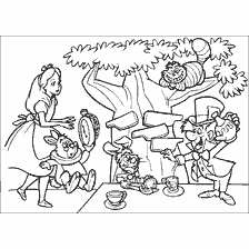 pagina da colorare: Alice e i personaggi del Tea Party Tale