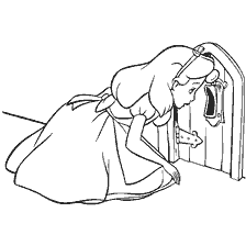 pagina da colorare: Alice guarda la porta che porta al bellissimo giardino
