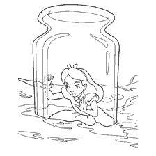 pagina da colorare: Alice in Wonderland seduto in una banca
