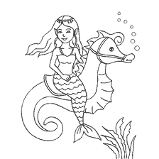 coloring page: Coloring mermaid and seahorse