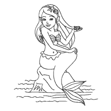 coloring page: Drawing a mermaid on a stone in the sea for painting