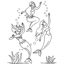 coloring page: Mermaids and Sirens under water in coloring book