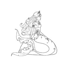coloring page: Barbie mermaid silhouette with long hair and spectacular tail