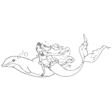 coloring page: The Barbie Mermaid Swimming on a Dolphin Underwater